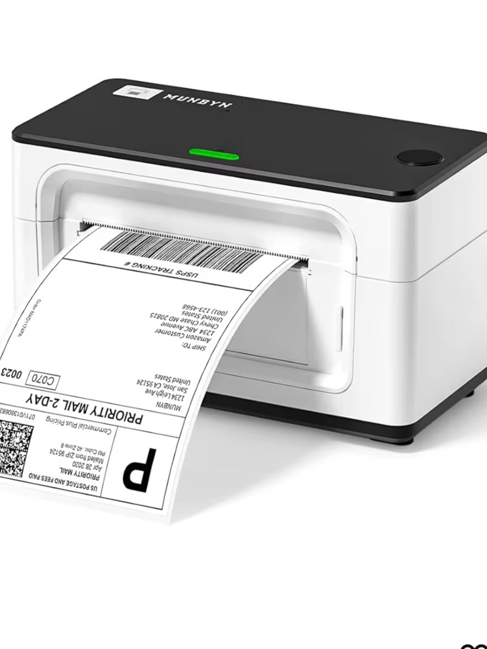 Munbyn Thermal Label Printer with Built-In Cutter - White & Black + 500 labels